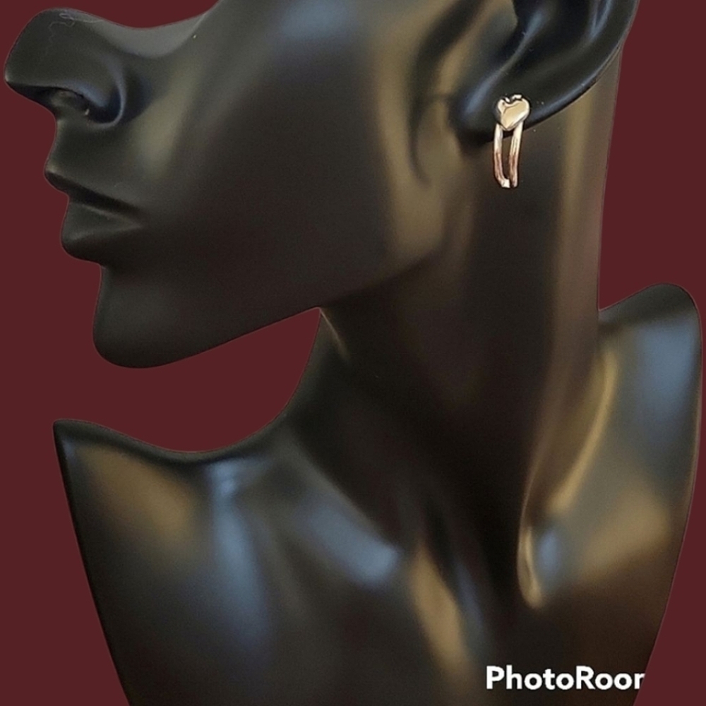 3/$30 Silvertone Hearts Coquette Half Hoop Earrings